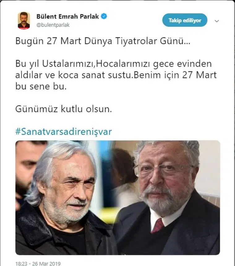 Bülent Emrah Parlak’tan Tiyatro Günü’nde çarpıcı mesaj!