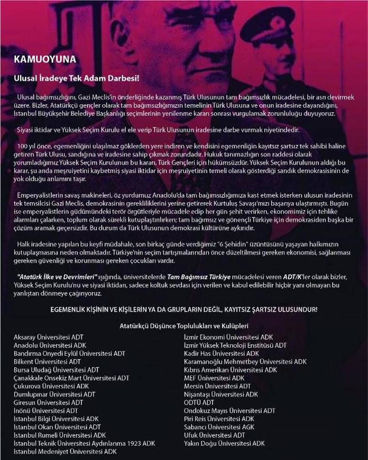 Atatürkçü Düşünce Toplulukları ve Kulüpleri'nden YSK'nin kararına tepki