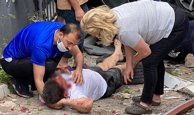 Caddebostan'daki trafik kazasında araç garaj boşluğuna düştü! İşte o anlar...