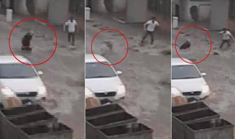 Esenyurt'ta korku dolu anlar! Sele kapılan kadını böyle kurtardılar