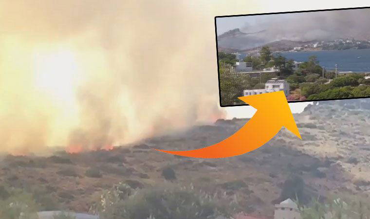Bodrum'da otluk alanda çıkan yangın yerleşim yerine doğru ilerliyor