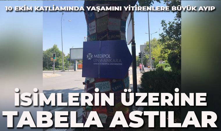 10 Ekim'de yaşamını yitirenlerin üstüne Medipol Hastanesi tabelası asıldı