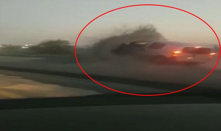 Arnavutköy'de ilginç kaza; Trafiğe kapalı yolda kum yığınına böyle çarptı