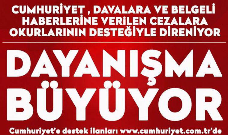 Cumhuriyet Gazetesi dayanışması büyüyor. 16 Ocak 2021 tarihli okur dayanışması ilanları
