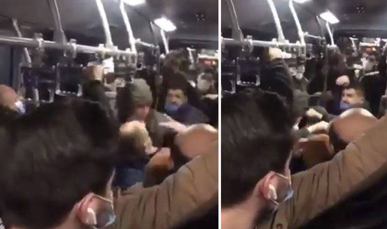 Metrobüste tekmeli yumruklu kavga kamerada