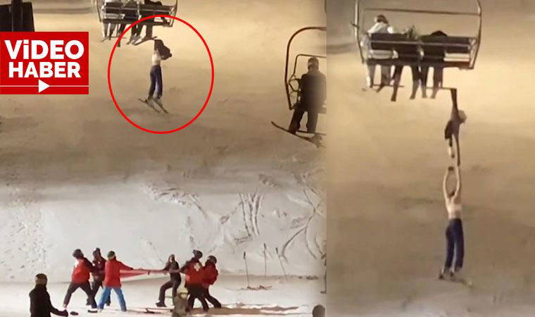 ABD’de kayakçı havada asılı kaldı