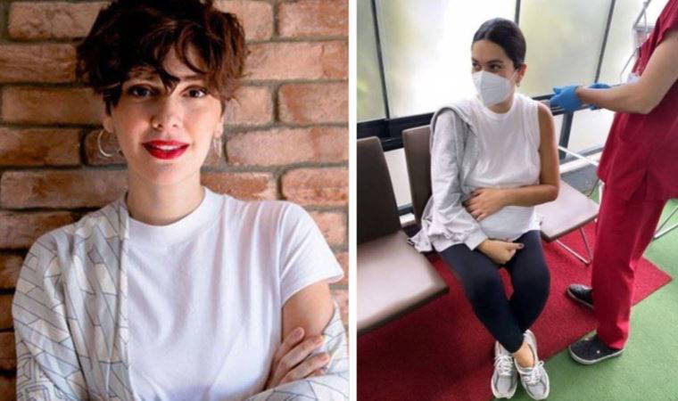 8 aylık hamile Bergüzar Korel ikinci doz aşısını oldu