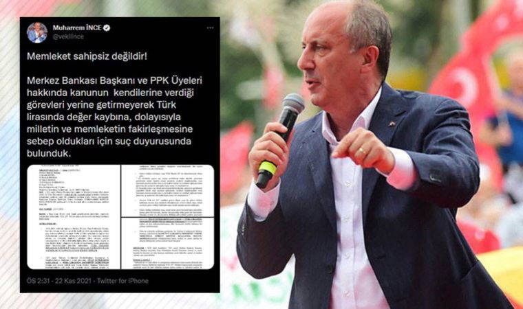 Muharrem İnce, Merkez Bankası'na suç duyurusunda bulunduklarını açıkladı