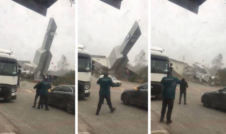 Lodos, Çatalca'da saat kulesini devirdi: O anlar kamerada