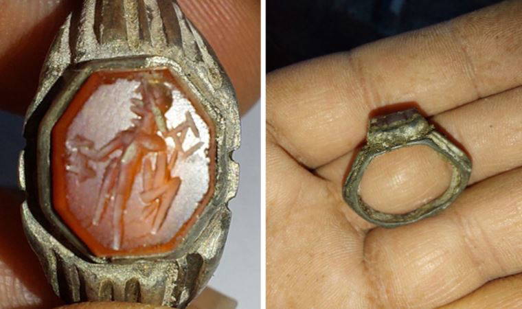 Lahit mezar bulunan bölgede 2 bin yılık 'Hermes' figürlü yüzüğe ulaşıldı