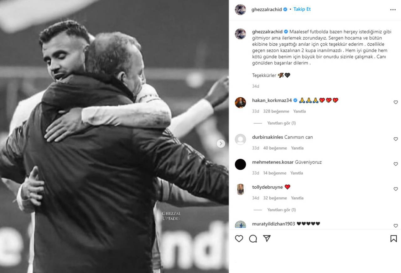 Beşiktaşlı futbolcular Sergen Yalçın'ın ayrılığı sonrası paylaşımda bulundular