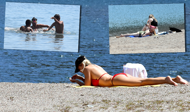 Tam kapanma öncesi denizin keyfini çıkardılar