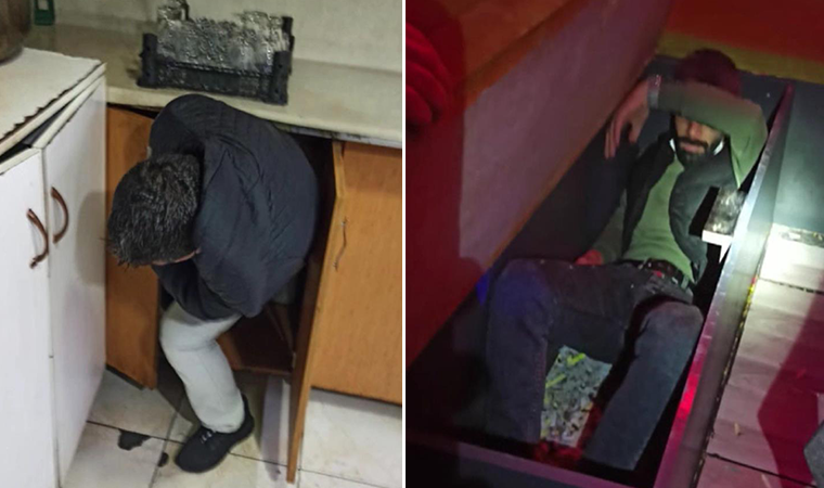 Eğlence mekanı baskınında 2 kişi tezgah dolabından ve koltuk kasasından çıktı