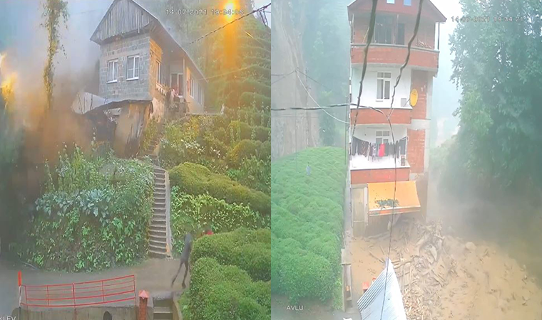 Rize'de sel felaketinin yeni görüntüleri ortaya çıktı...Sel ve heyelan böyle geldi