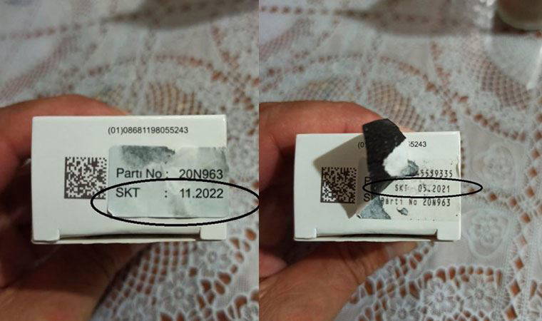 Korona ilacının etiketini kaldırdığında, ilacın tarihinin geçmiş olduğunu gördü