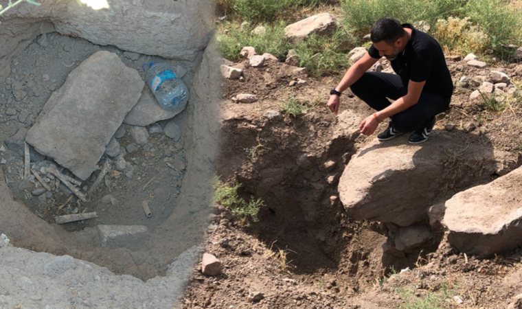 Tarihi Ermeni mezarlığında defineci talanı