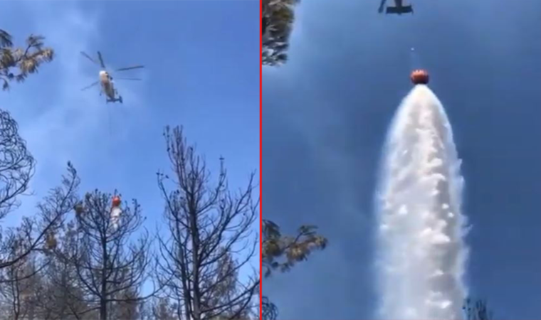 Canlı yayın yaparken helikopter üzerine su boşalttı