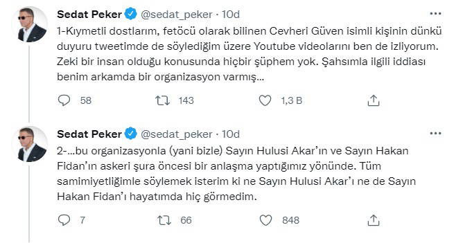 Sedat Peker'in iddiası: AKP ve FETÖ mahrem görüşme yapıyor