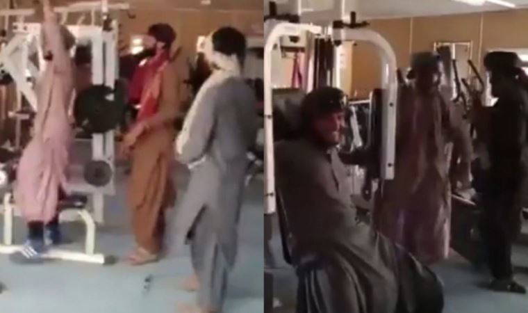 Taliban üyeleri Cumhurbaşkanlığı Sarayı spor salonunda
