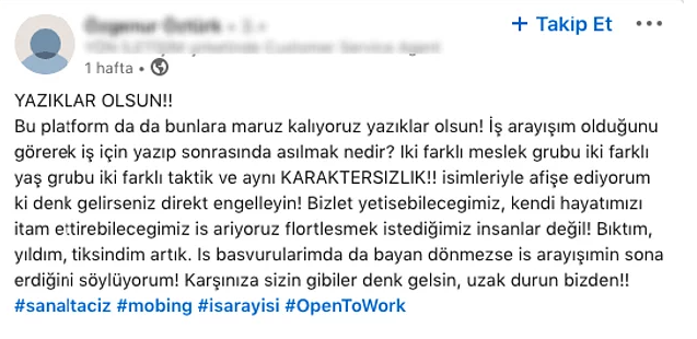 İş ararken gelen taciz mesajlarını ifşa etti