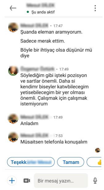 İş ararken gelen taciz mesajlarını ifşa etti