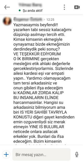 İş ararken gelen taciz mesajlarını ifşa etti