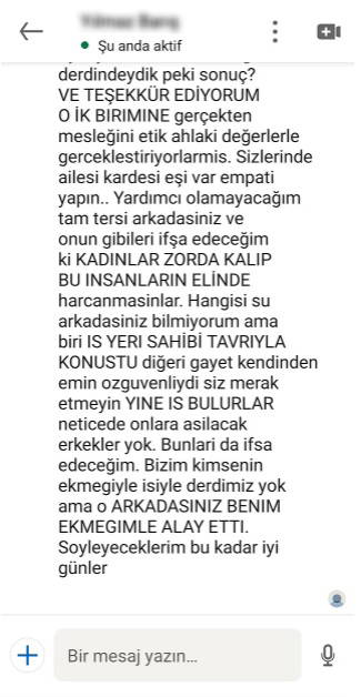 İş ararken gelen taciz mesajlarını ifşa etti