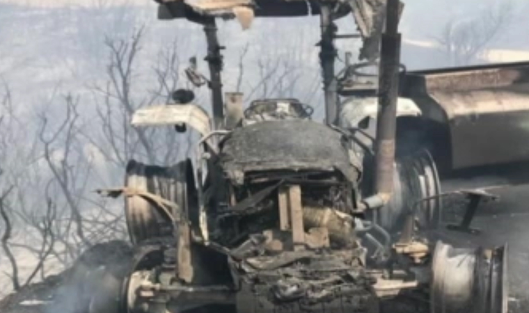 Söndürme çalışmalarına destek için giden traktör kül oldu