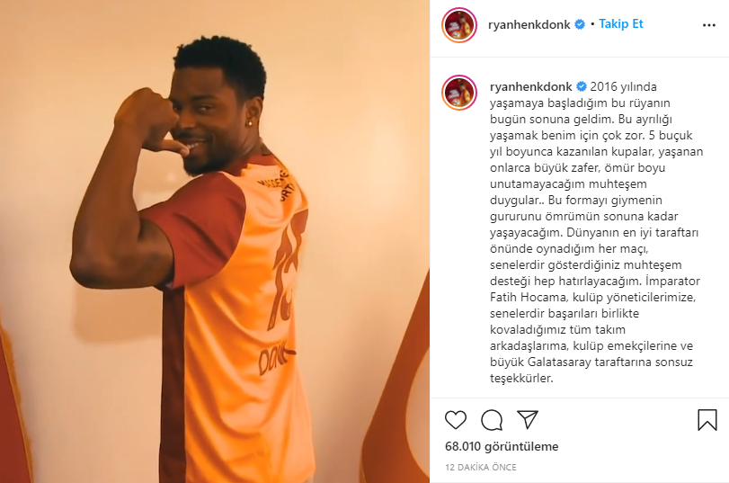 Galatasaray'ın yıldızı Ryan Donk'tan duygusal veda paylaşımı