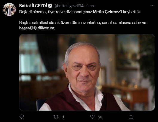 Siyasi ve ünlü isimlerden 'Metin Çekmez'e veda' paylaşımları