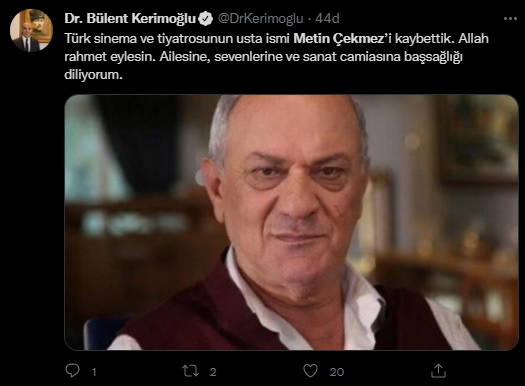 Siyasi ve ünlü isimlerden 'Metin Çekmez'e veda' paylaşımları