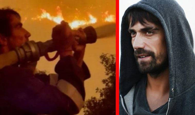 Oyuncu İbrahim Çelikkol hortumla alevlerin içinde kaldı