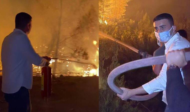 Yangın söndürme çalışmalarına katılan CZN Burak'ın görüntüleri sosyal medyayı ikiye böldü