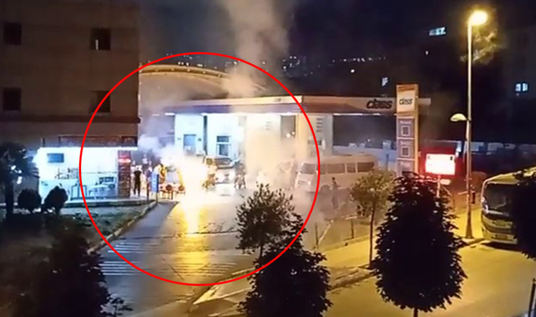 Benzinlikte havai fişek atan şehir magandaları kamerada