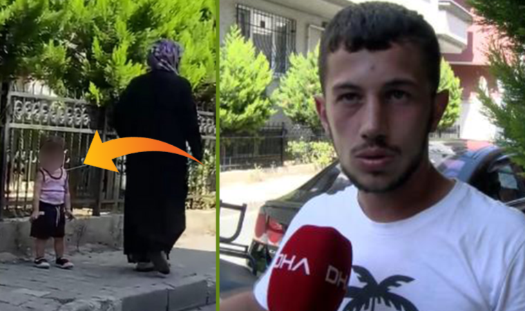 Çocuğu belinden iple bağlayıp gezdiren kadın tepki çekti