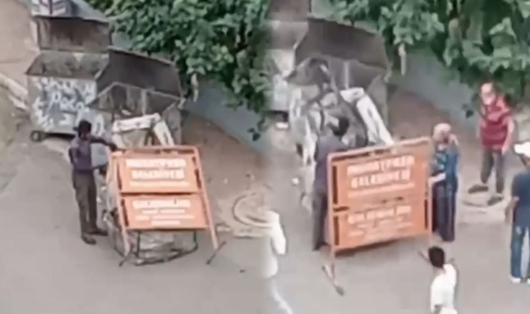 Belediyeye ait tabelayı götürmek isteyen gence böyle engel oldu