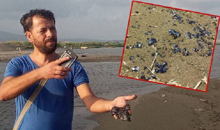 Hatay Samandağ'da sahile petrol atığı vurdu