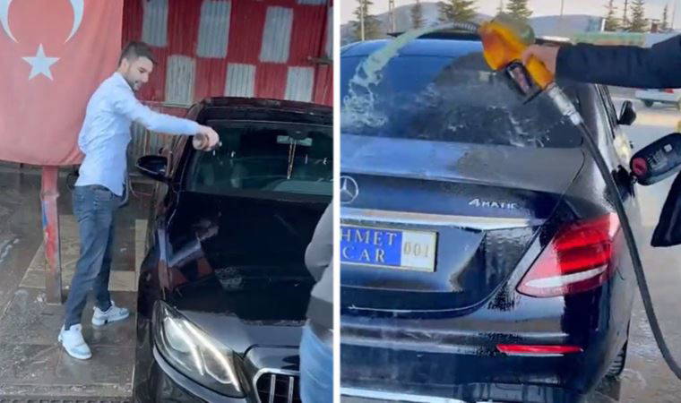 Sosyal medyanın gündeminde: Arabasını benzinle yıkadı, alkolle parlattı