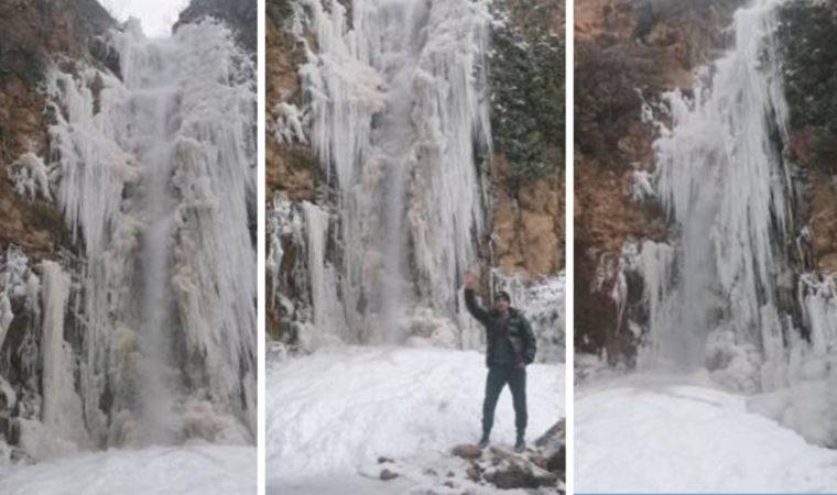 Amasya'da Su Atan Şelalesi dondu