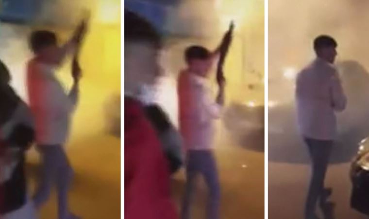 Pompalı tüfekle havaya ateş eden maganda kamerada