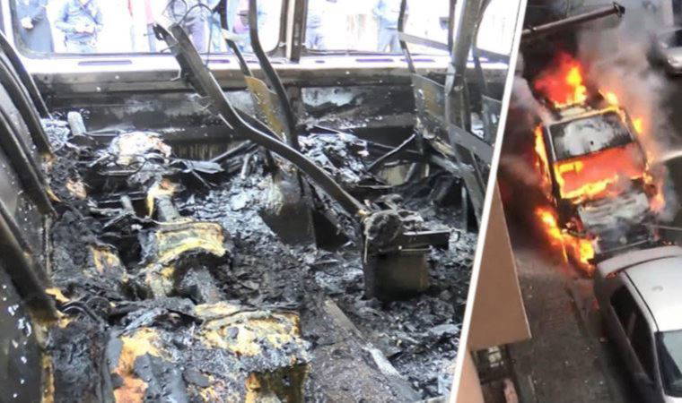 Gaziosmanpaşa'daki park halindeki minibüs alev alev yandı (19 Nisan 2022) (Video Haber)