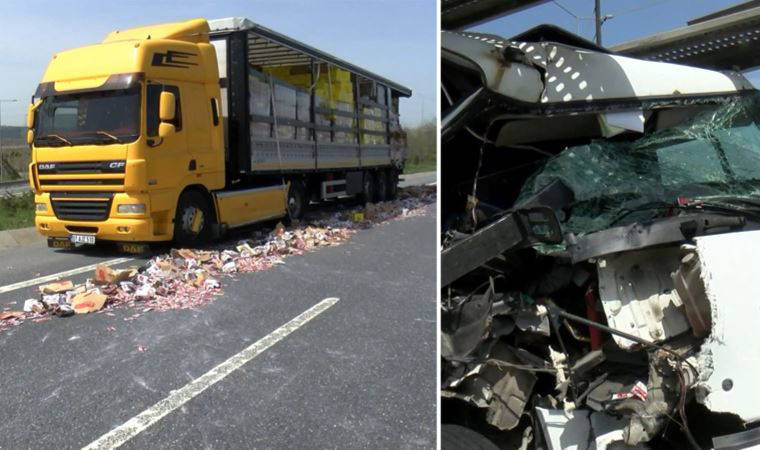 Çekmeköy'de TIR'lar çarpıştı: Koliler etrafa saçıldı