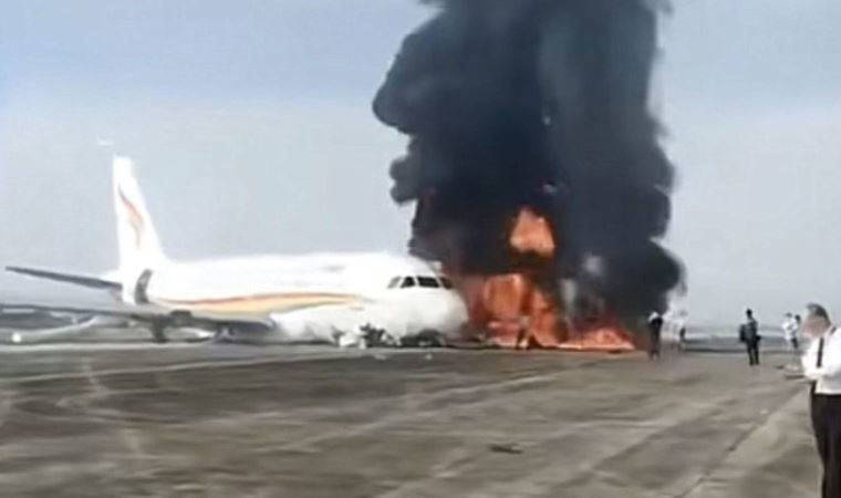 Çin'de yolcu uçağı kalkış sırasında alev aldı (12 Mayıs 2022) (Video Haber)