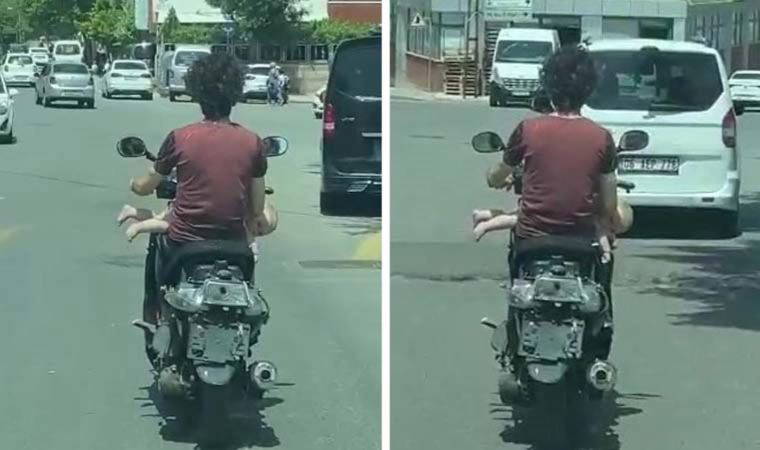Sultanbeyli'de şoke eden görüntü: Motosiklet sürerken kucağında bebek taşıdı (27 Mayıs 2022)