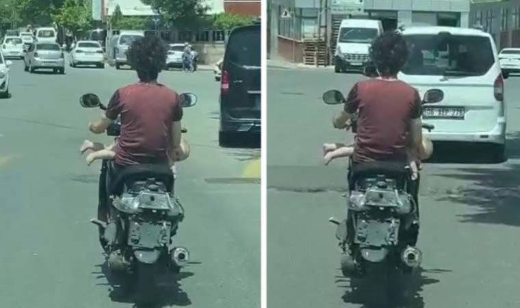 Sultanbeyli'de şoke eden görüntü: Motosiklet sürerken kucağında bebek taşıdı (27 Mayıs 2022) (Video Haber)