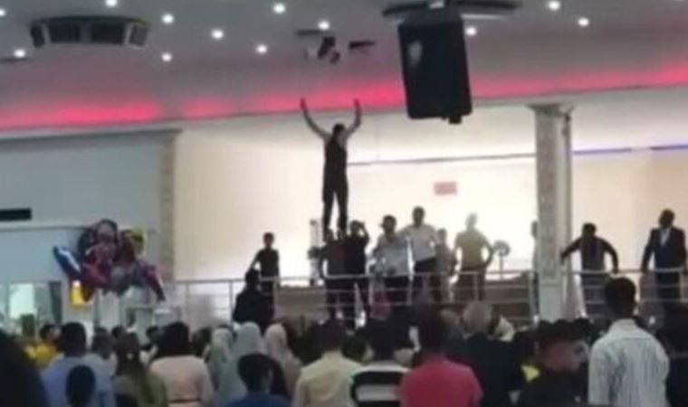 Gaziantep işçinin asma tavandan düğün salonun düşmesi kamera'da