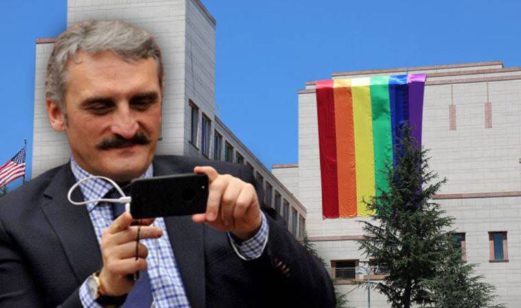 ABD konsolosluğuna LGBTİ+ bayrağı asıldı, 'Yeliz' lakaplı AKP'li Çamlı isyan etti
