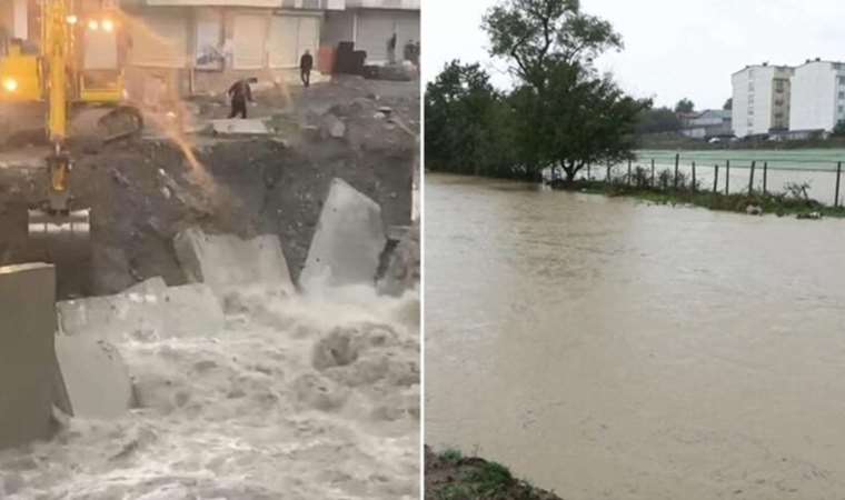 İstanbul'da yağmur etkili oluyor: Dereler taştı, istinat duvarı yıkıldı