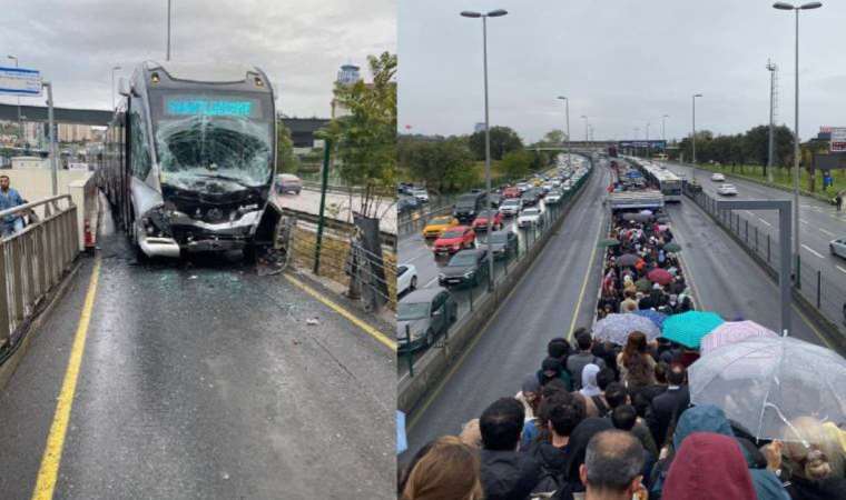 Uzunçayır'da metrobüs kazası: Duraklarda uzun kuyruklar oluştu!