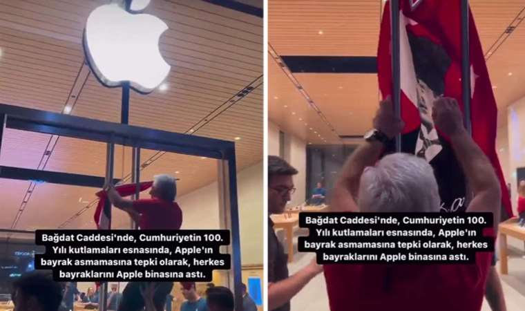 Bağdat Caddesi'nde Apple mağazasına 'bayrak' tepkisi: 'Burası Türkiye'